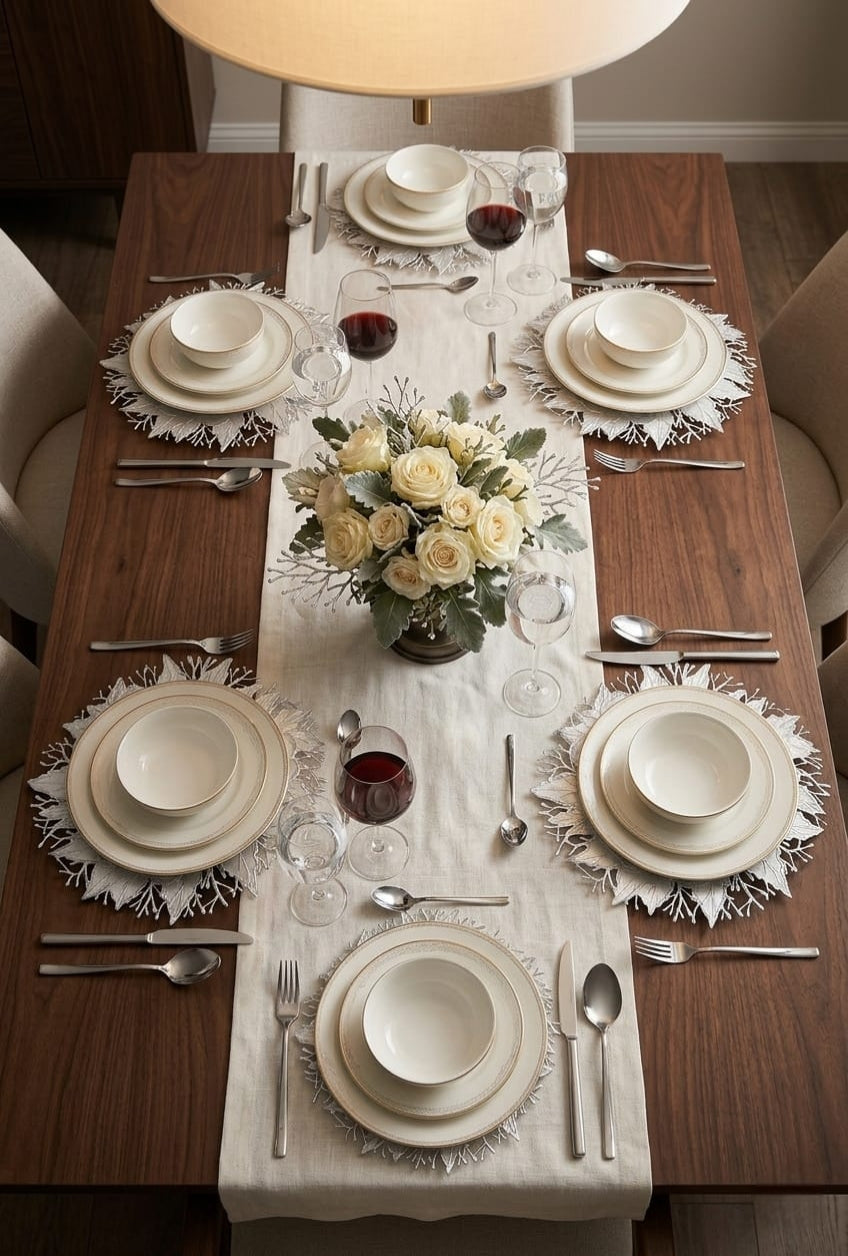 Silver Nordic Round Lace Mat