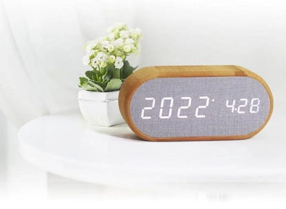 Wooden Digital Alarm Clock with Wireless Charging
