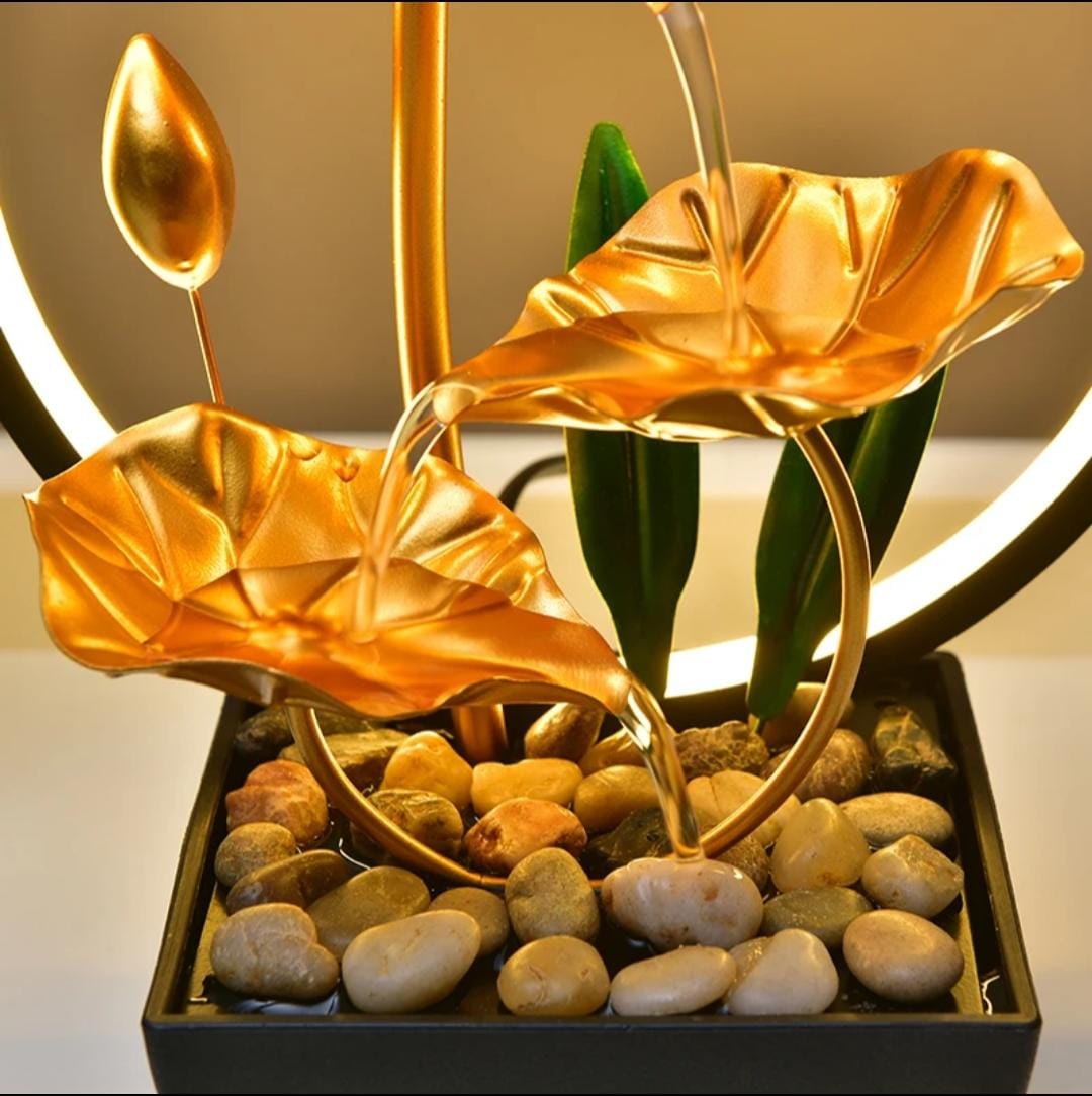LED Ring Light Indoor Water Fountain Tabletop with Ambient Lighting