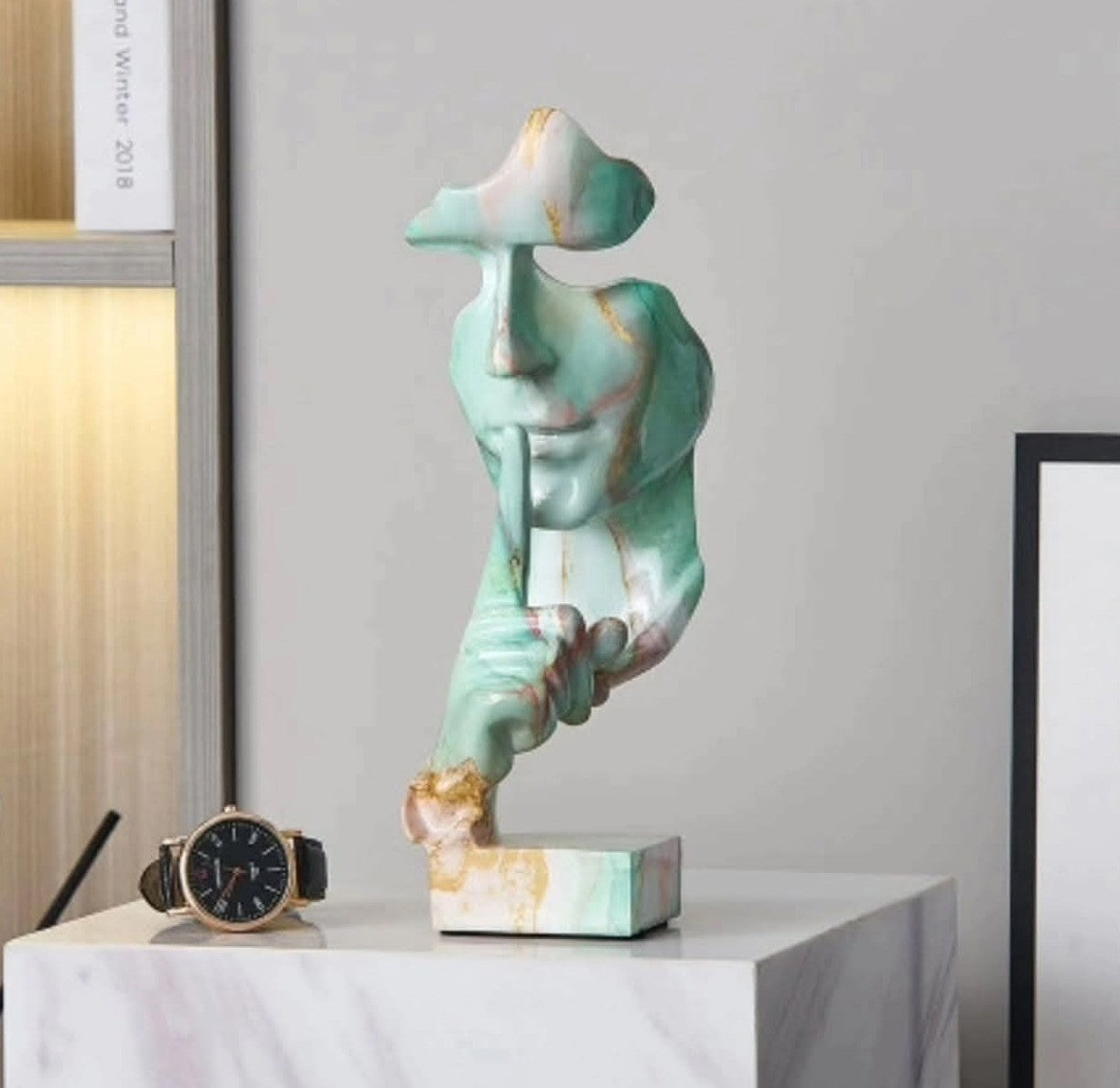 Modern thinker silence decorative statue designed for desktop or shelf décor, symbolizing calmness and reflection.