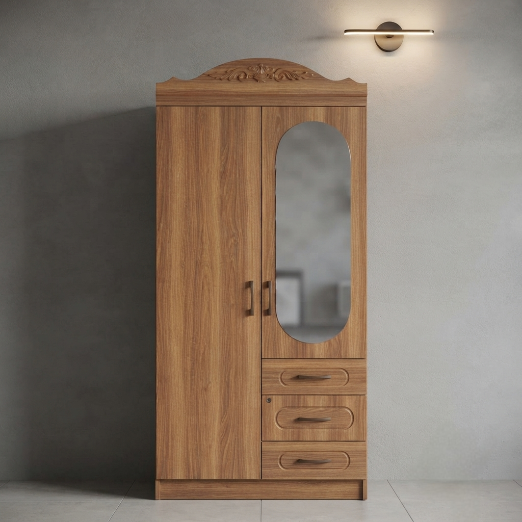 2 Door Wooden Wardrobe with Mirror 185 × 80 × 45cm WD1006 2