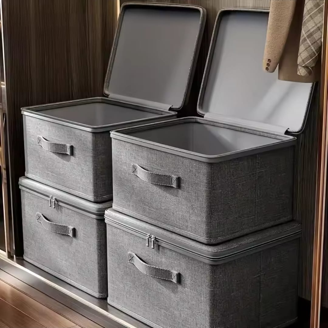 Foldable rectangular fabric storage box with lid, waterproof and multi-purpose