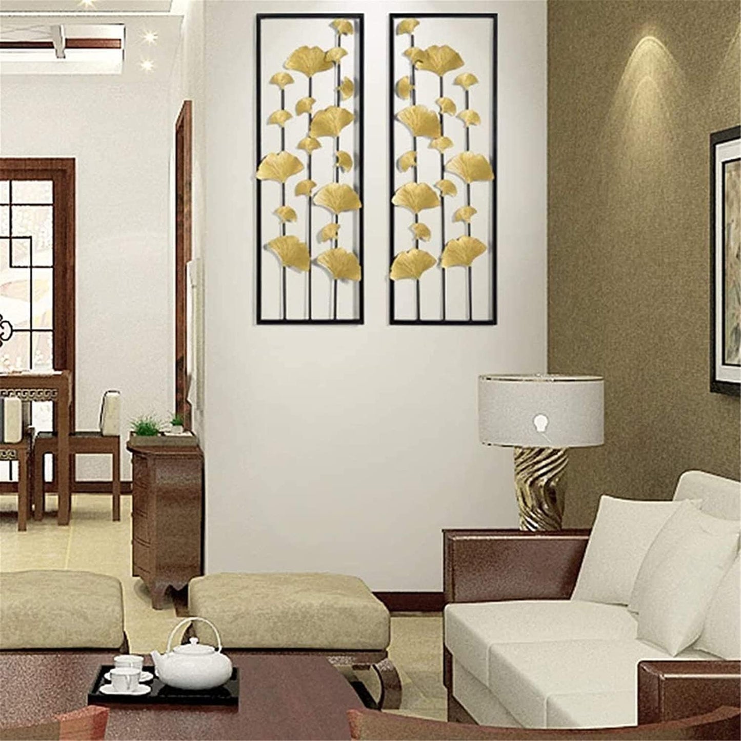 Large Gold Ginkgo Leaf Metal Wall Art