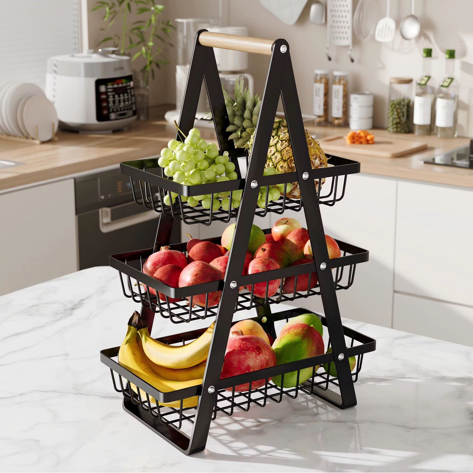 Triangular 3 Tier Metal Mesh Fruit Basket