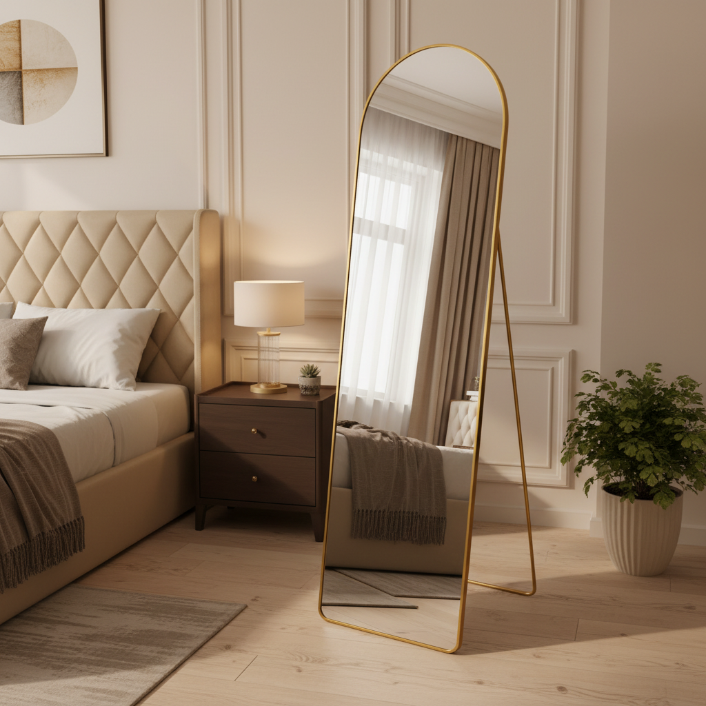 Rectangular Aluminium Dressing Mirror with Support Stand 160×50×7cm