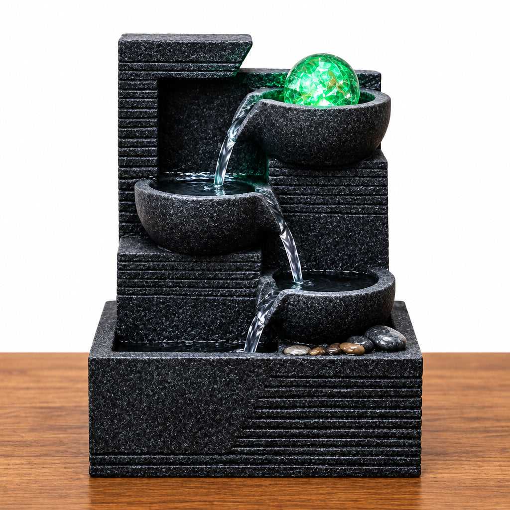 27 × 14 × 20cm LED Tabletop Cascade Fountain with Rotating Crystal Ball