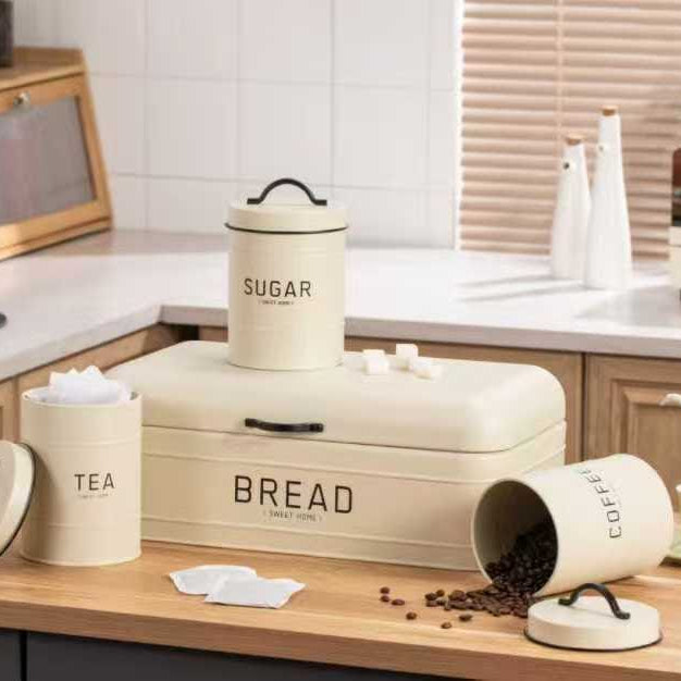 4Piece Quilted Metal Bread Box and Canister Set