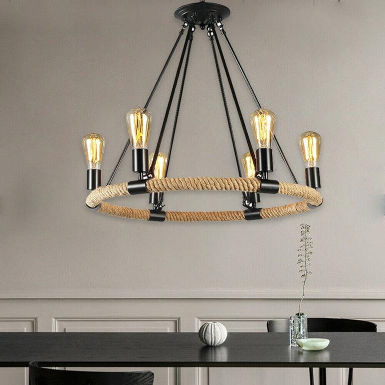 Hemp Rope Wheel 6 Bulb Chandelier