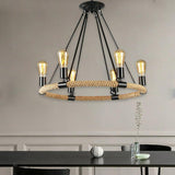 Hemp Rope Wheel 6 Bulb Chandelier