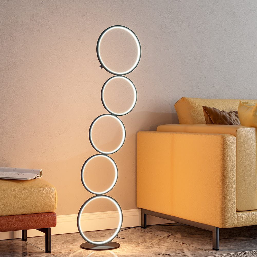 1.5m LED floor lamp with modern ring design and 3-way lighting for living room or bedroom