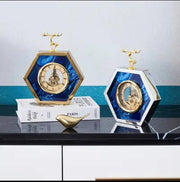 Gold blue desktop clock decorative freestanding table clock for office desk bedside table shelf living room and home décor.