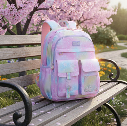Waterproof unicorn themed children’s school backpack in pink colors large size