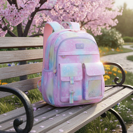 Waterproof unicorn themed children’s school backpack in pink colors large size