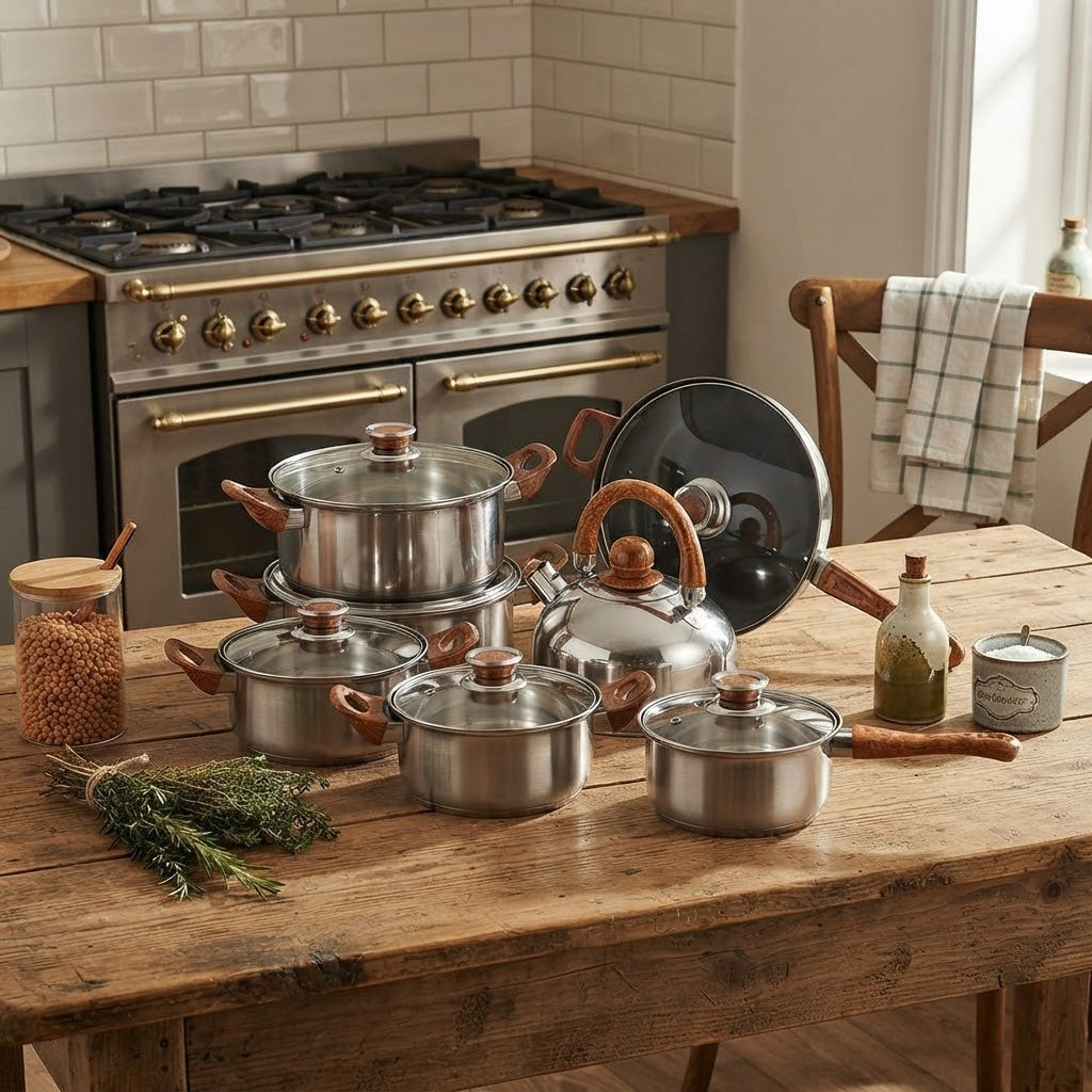 12Pc Stainless Steel Cookware Set with Kettle