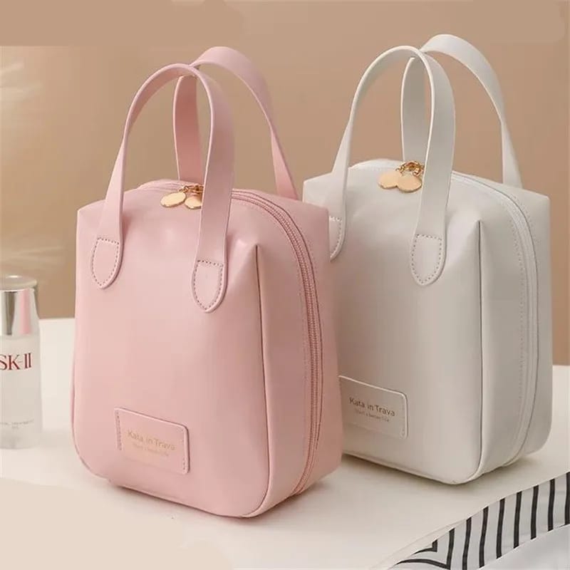 Large capacity PU leather makeup bag for cosmetics, skincare products, and travel toiletries organization