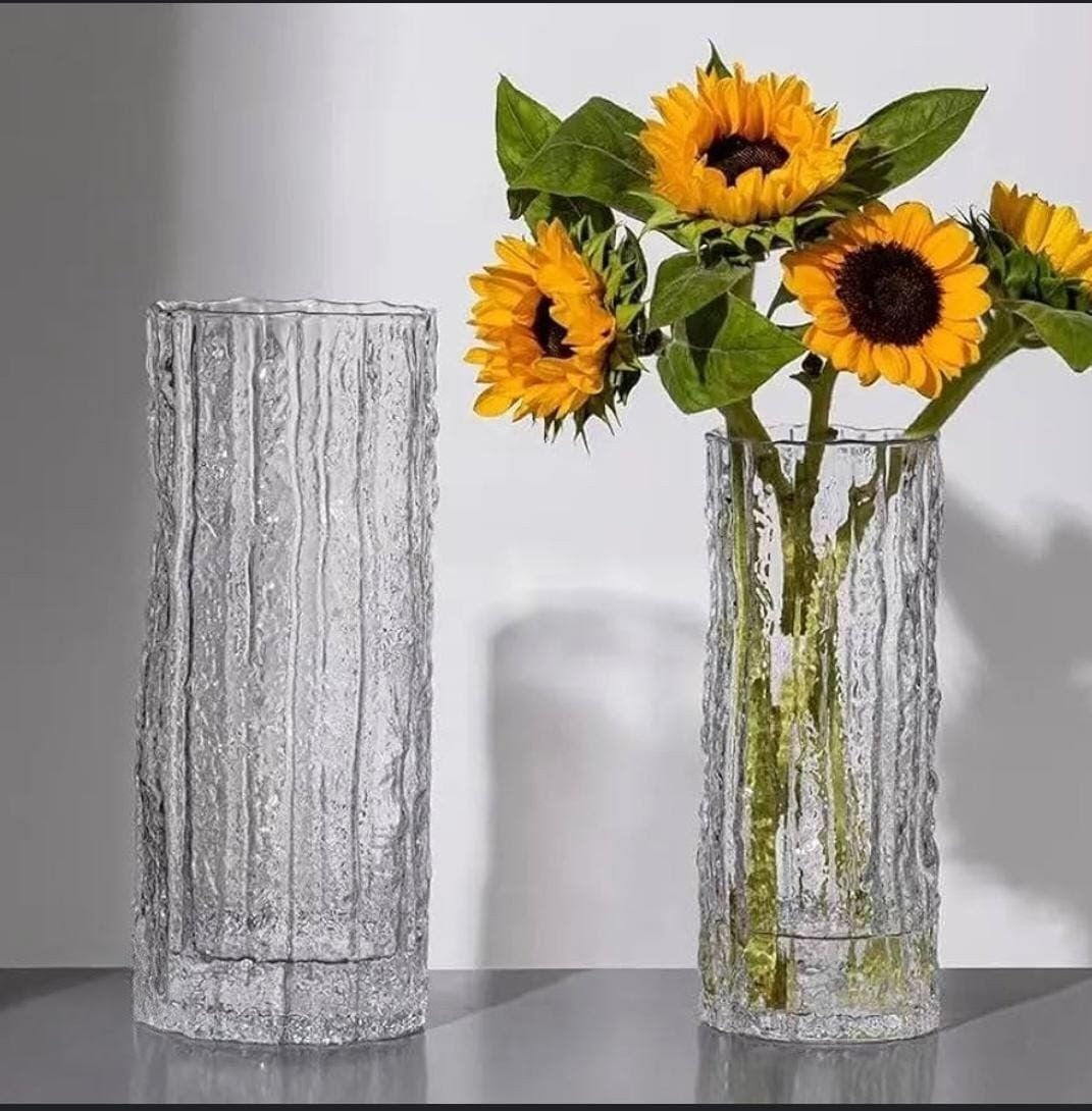 Embossed Clear Glass Flower Vase 26cm