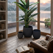 Ribbed concrete planter for elegant indoor and outdoor plant displays