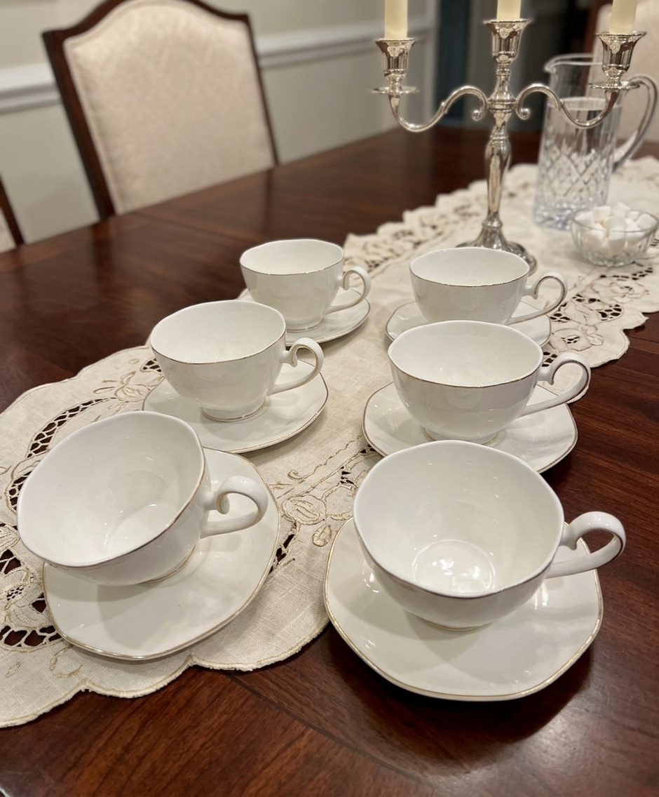 12 Piece European tea set with 6 cups and 6 matching saucers for elegant tea serving