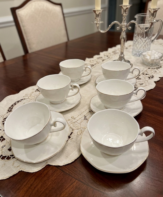 12 Piece European tea set with 6 cups and 6 matching saucers for elegant tea serving