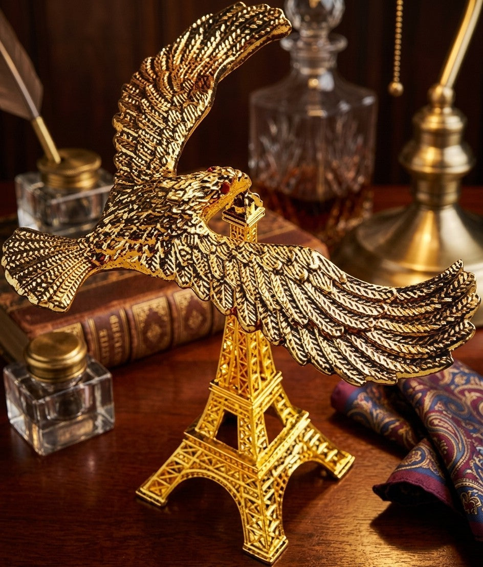 Golden balancing bird eagle tower decorative ornament for elegant modern home décor. 
