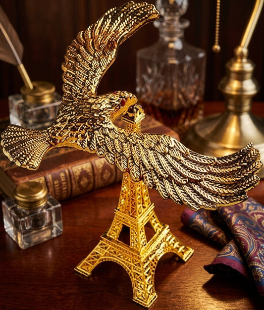 Golden balancing bird eagle tower decorative ornament for elegant modern home décor. 
