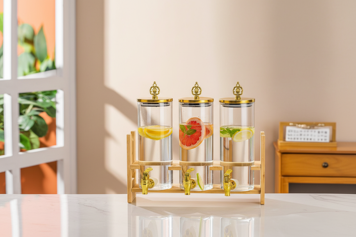 3-Piece Glacier Juice Dispenser Set With Bamboo Base
