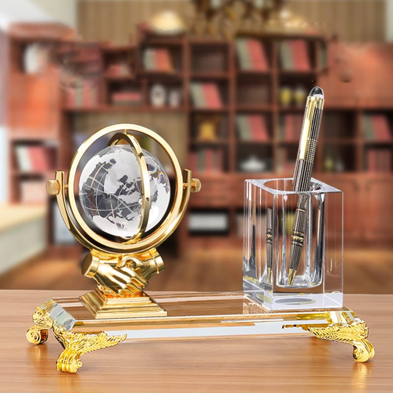 Crystal desk organizer with multiple compartments and elegant design