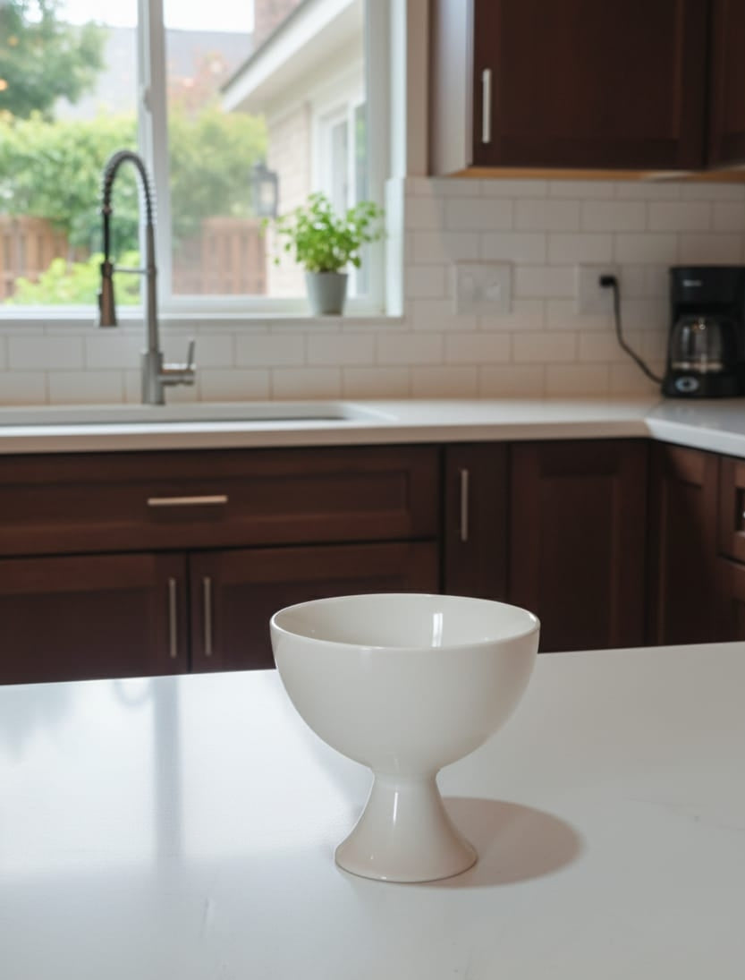 White ceramic bowl with stand for serving sauces and condiments