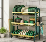 Three Layer Dish Rack Green Gold