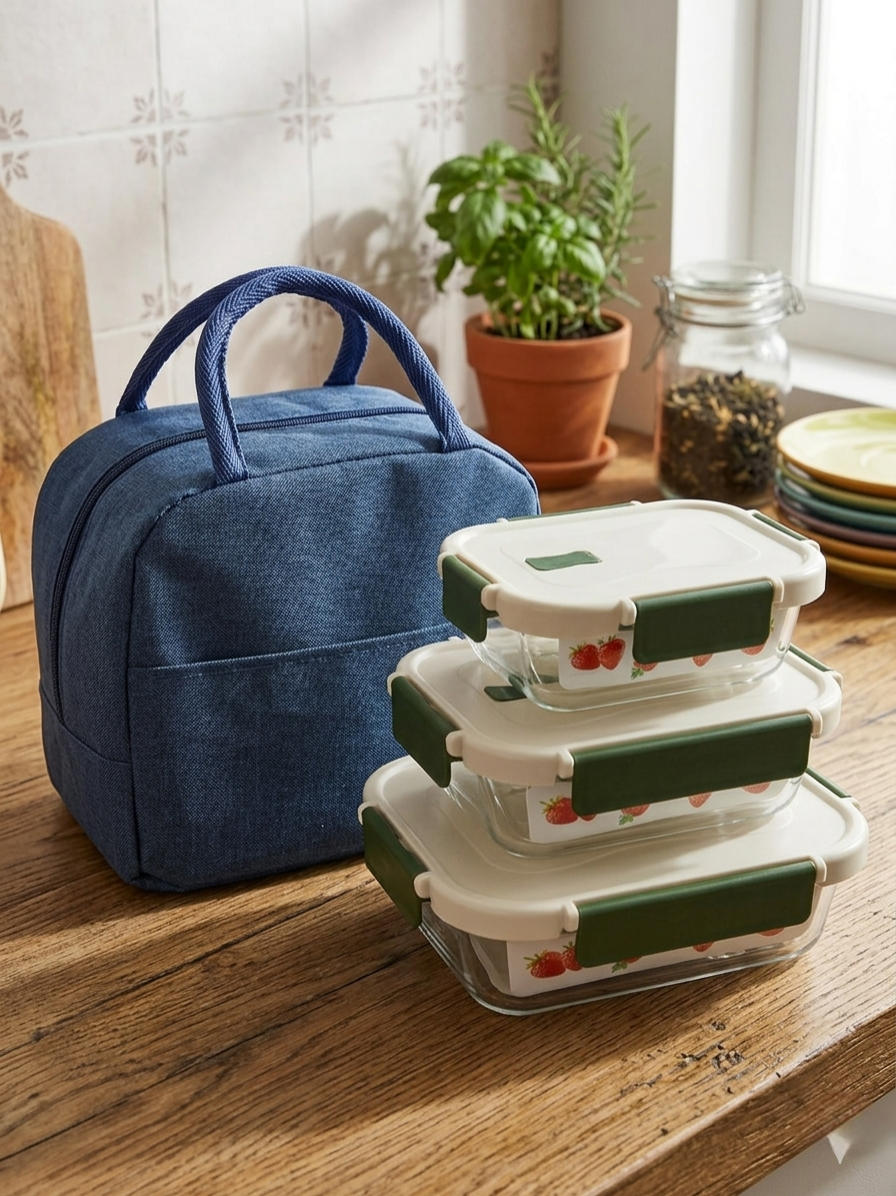 Borosilicate glass snack box with lunch bag in multiple sizes and colors