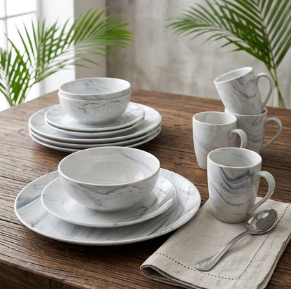 24Pc Marble Dinner Set