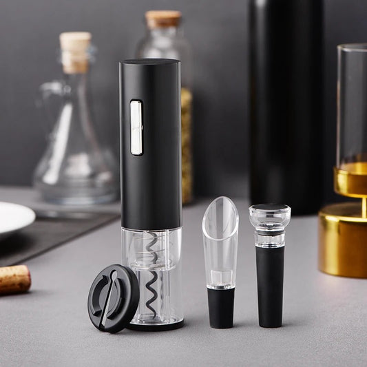 Electric 4-in-1 automatic wine opener set with foil cutter and pourer