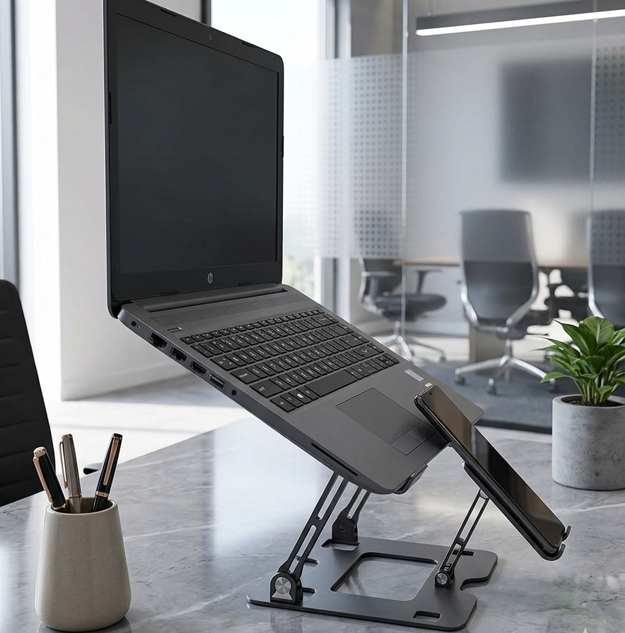 2 In 1 Adjustable Laptop Stand With Phone Holder