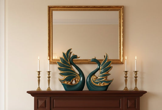 Luxurious ceramic swan decorative centrepiece with glossy finish displayed on table