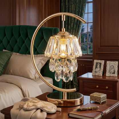 G168 luxury suspended LED table lamp with crystal accents and modern metallic design. 