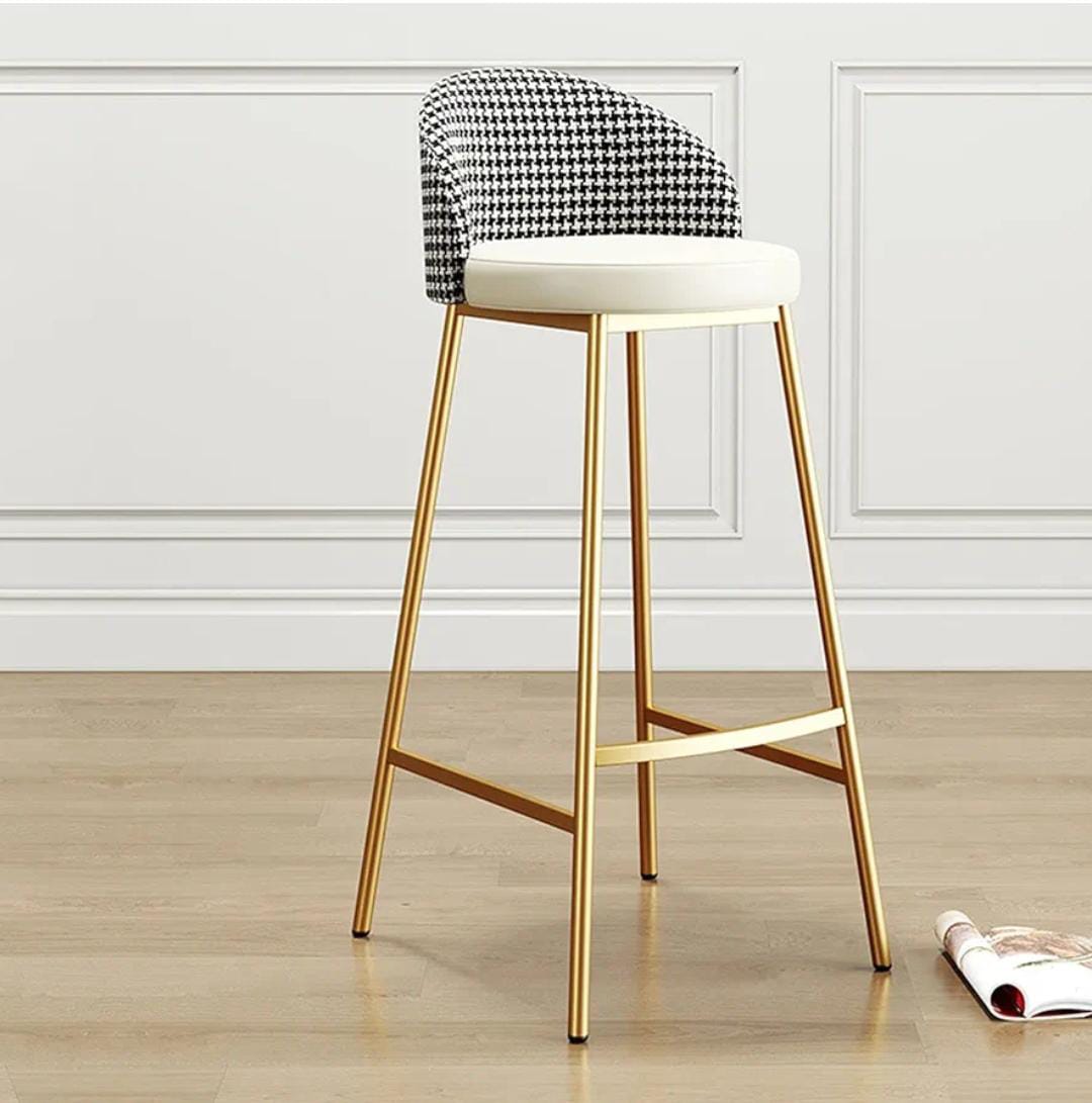 Set of two faux PU leather bar stools with backrest and footrest, 65cm seat height