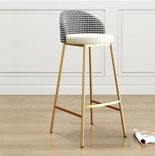 Set of two faux PU leather bar stools with backrest and footrest, 65cm seat height