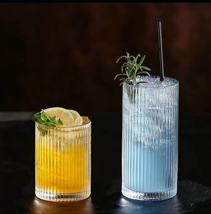 6Pc 400ml Japanese Style Ribbed Glasses