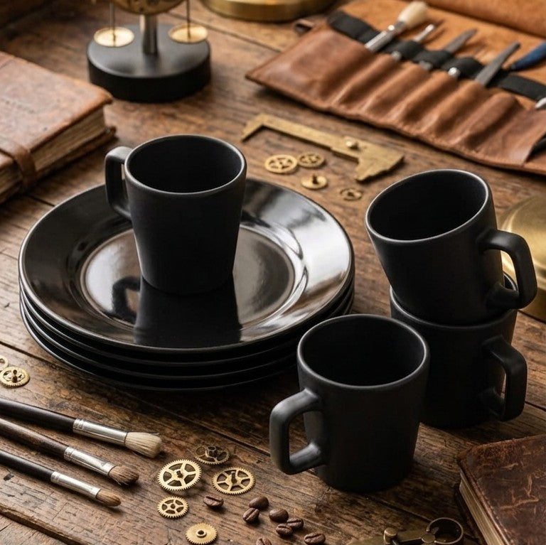 12Pc Black Ceramic Dinner Set