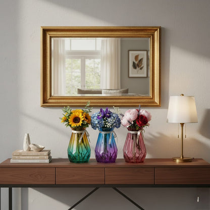 3Pcs Diamond Pattern Colored Glass Vase Set