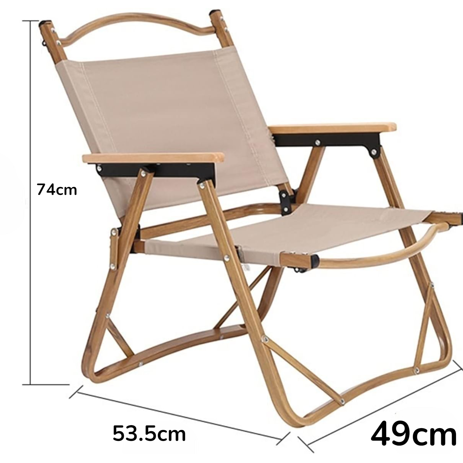 Portable Folding Camping Chair with Wooden Armrests