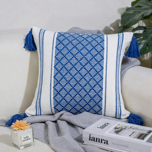 Scandinavian style throw pillow cover with tassels, 45x45cm, decorative home accent