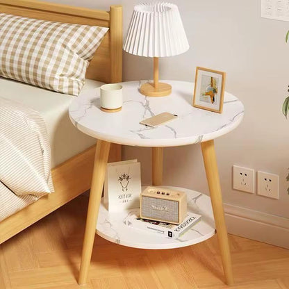 2 Layer white marble effect Nordic coffee side table for living room, bedroom, and balcony use