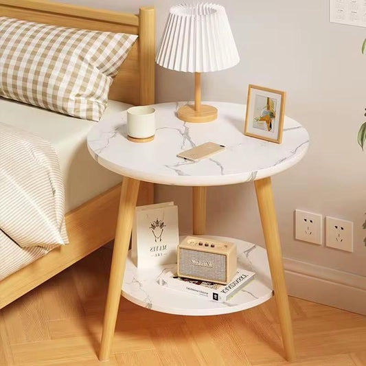 2 Layer white marble effect Nordic coffee side table for living room, bedroom, and balcony use
