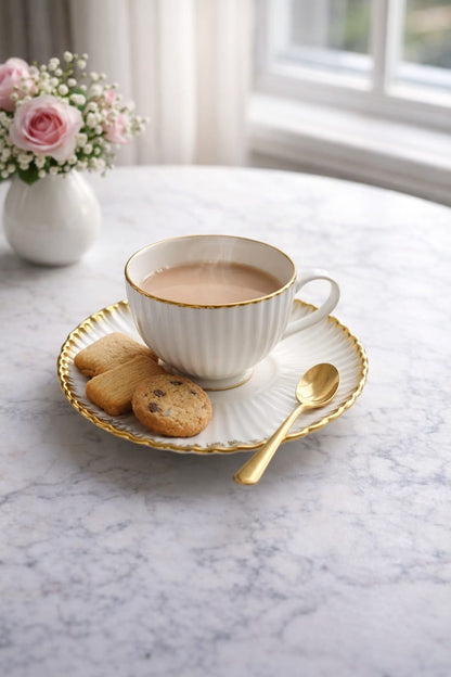 Porcelain Shell Saucer – 6 Inch With Gold Rim