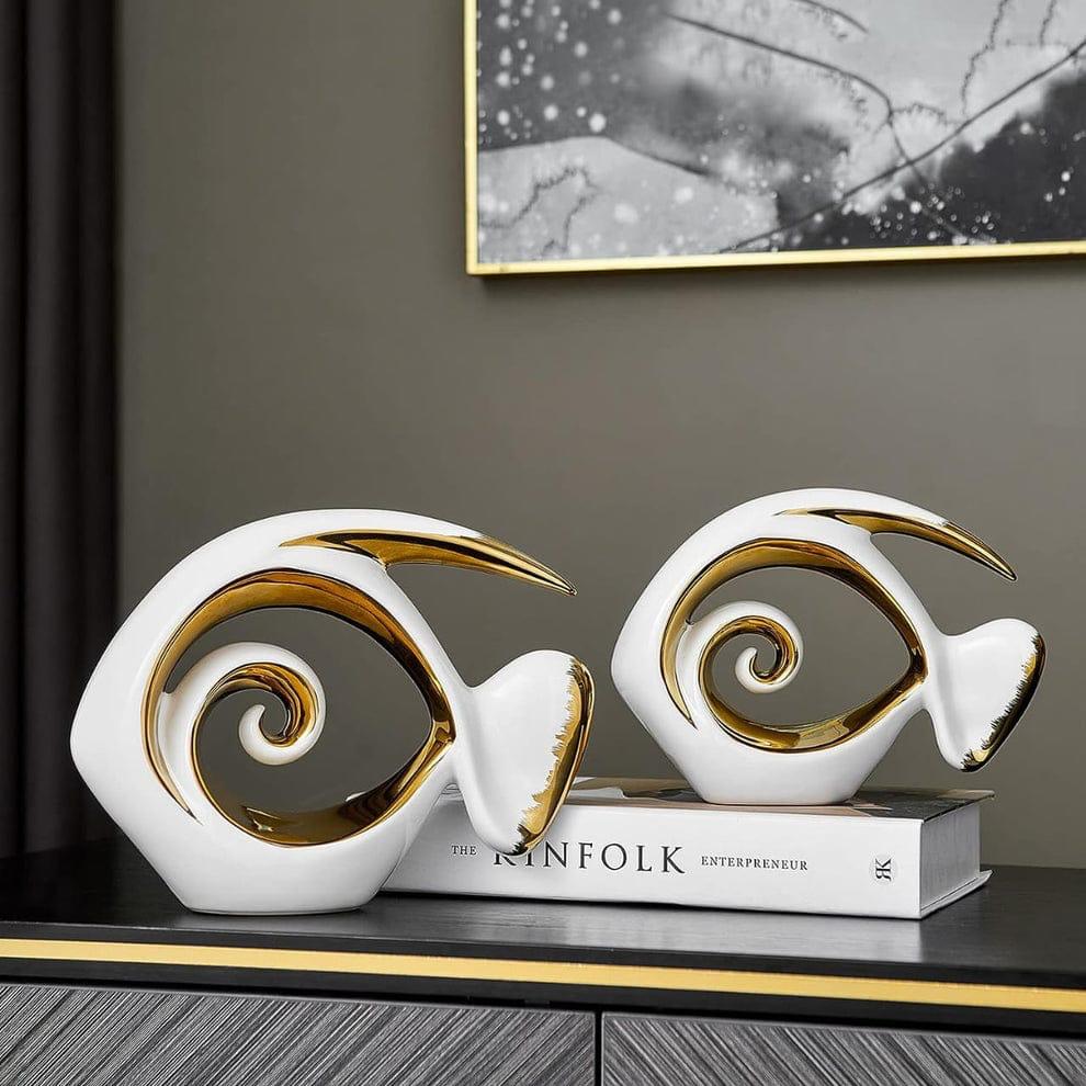 2-piece ceramic fish sculpture set, elegant decorative ornaments for home or office décor.