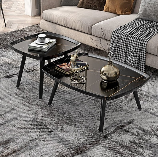 Black and grey 2-piece modern nesting coffee table set