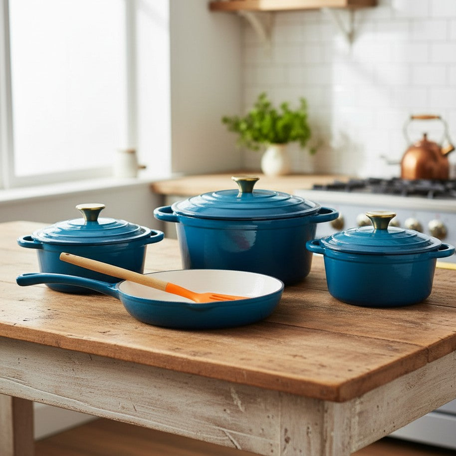 7pcs Enamel Cast Iron Cooking Pots Set