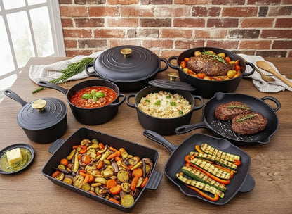 11-Piece Cast Iron Cookware Set For Versatile, Even-Heat Cooking