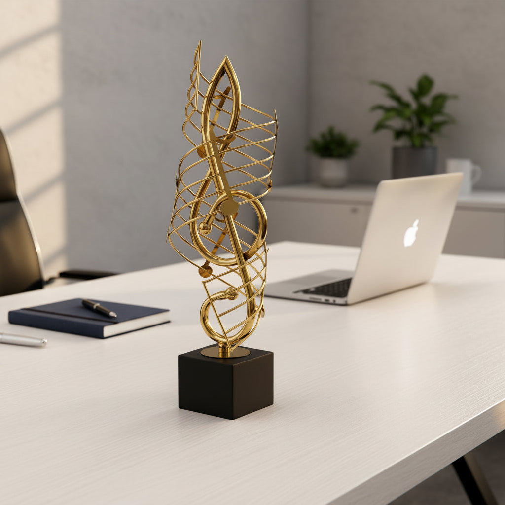 Dawood Lifestyle & Gadgets kes golden metal treble clef musical note trophy sculpture with black base 40cm decorative ornament for music room and office décor.